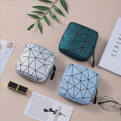 Geometric Pattern Mini Storage Bag Zipper PU Leather Lightweight Organizer