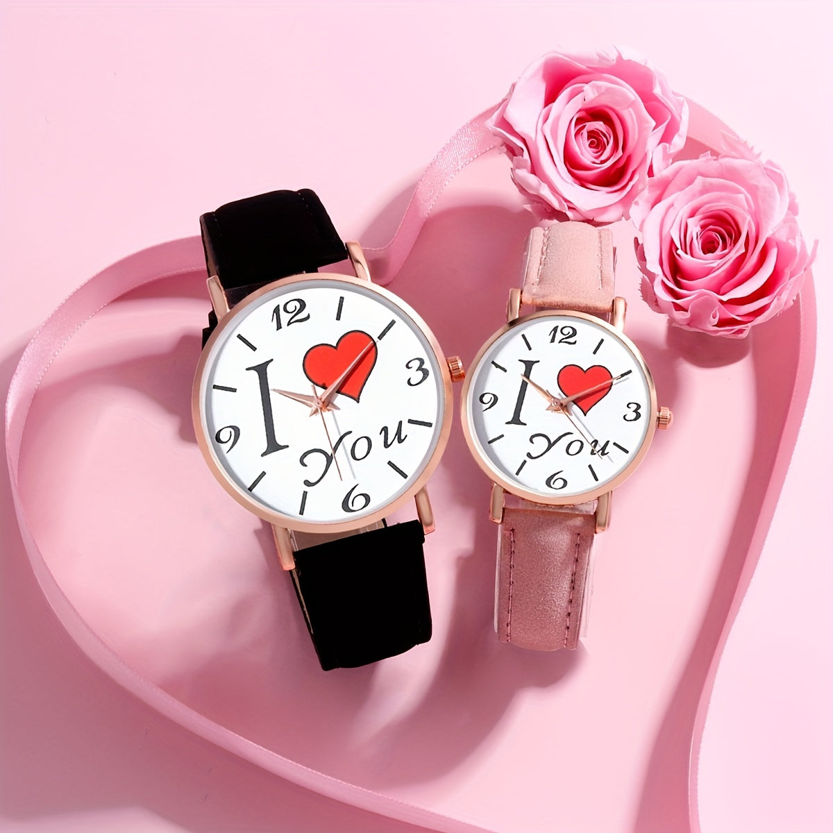 Romantic Couple Digital Quartz Watches with PU Leather Set