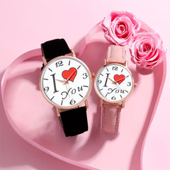 Romantic Couple Digital Quartz Watches with PU Leather Set