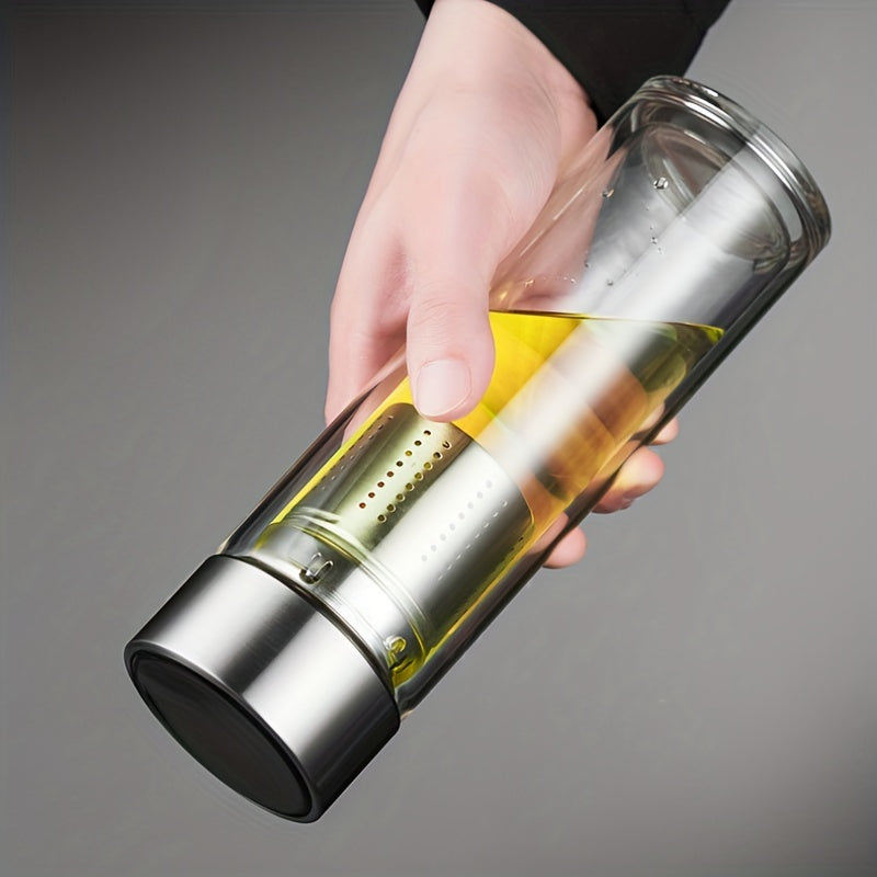 Portable Double Layer Glass Tea Cup 15.2oz with Filter Seal