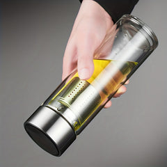 Portable Double Layer Glass Tea Cup 15.2oz with Filter Seal