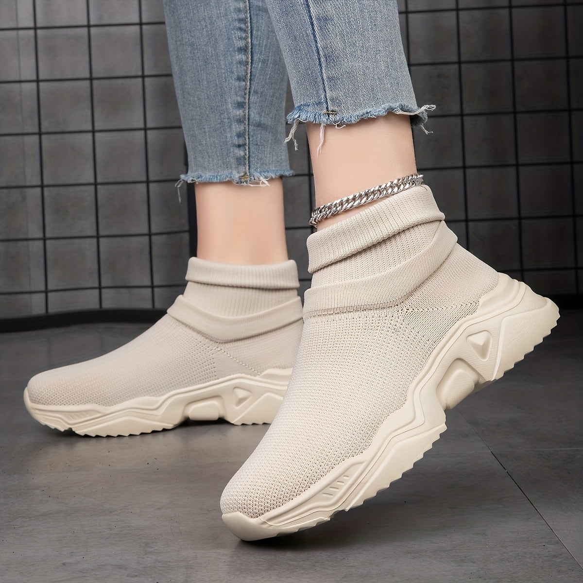 Women's Mid Top Slip On Knit Sneakers - Casual Breathable Shoes