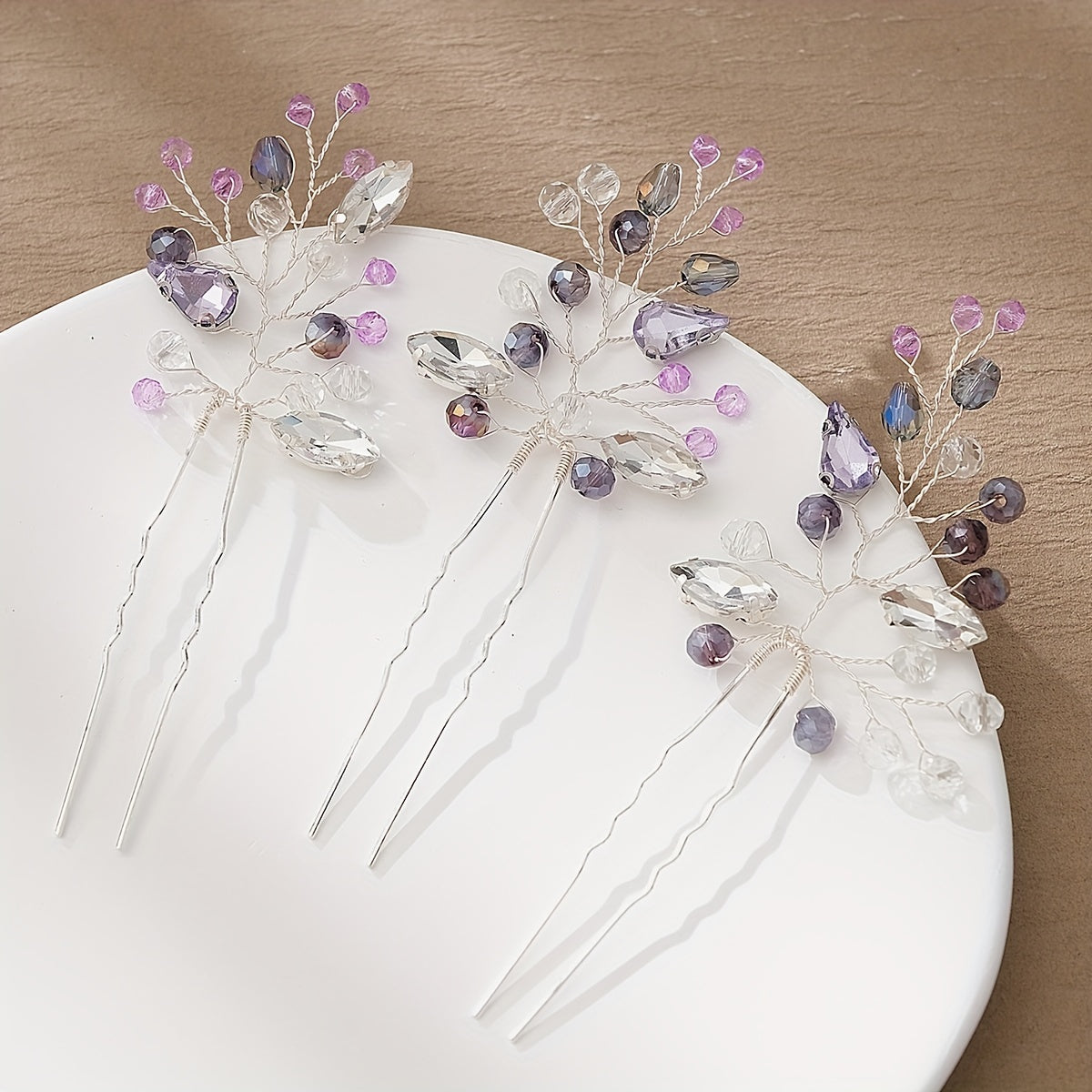 3pcs Crystal Hairpin U Shaped Head Jewelry Hair Accessories