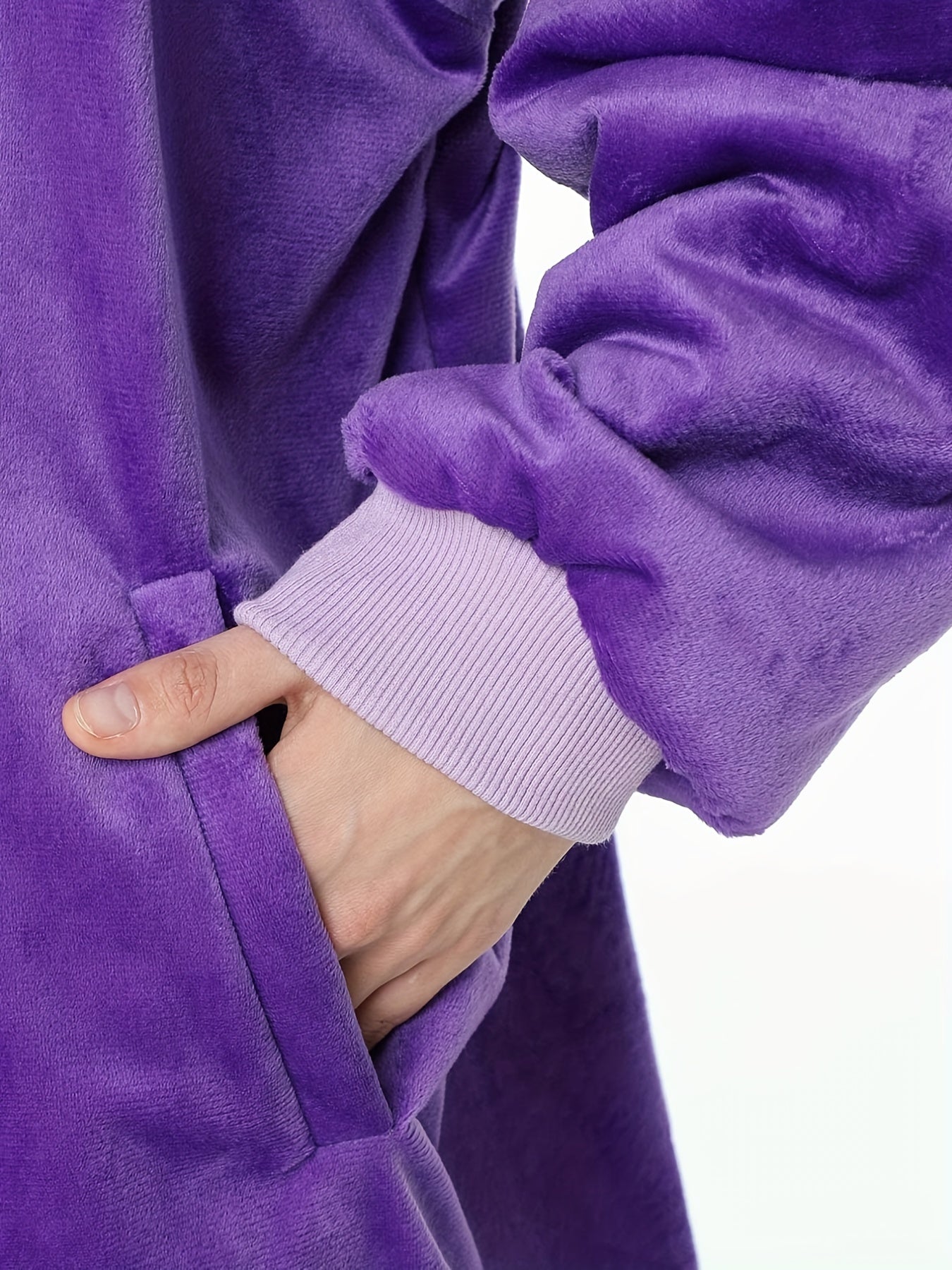 Fleece Hooded Lounge Robe with Pockets