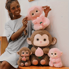 Soft Plush Toy Doll Peach Monkey with Pink Roses 9.84in Mixed Colors