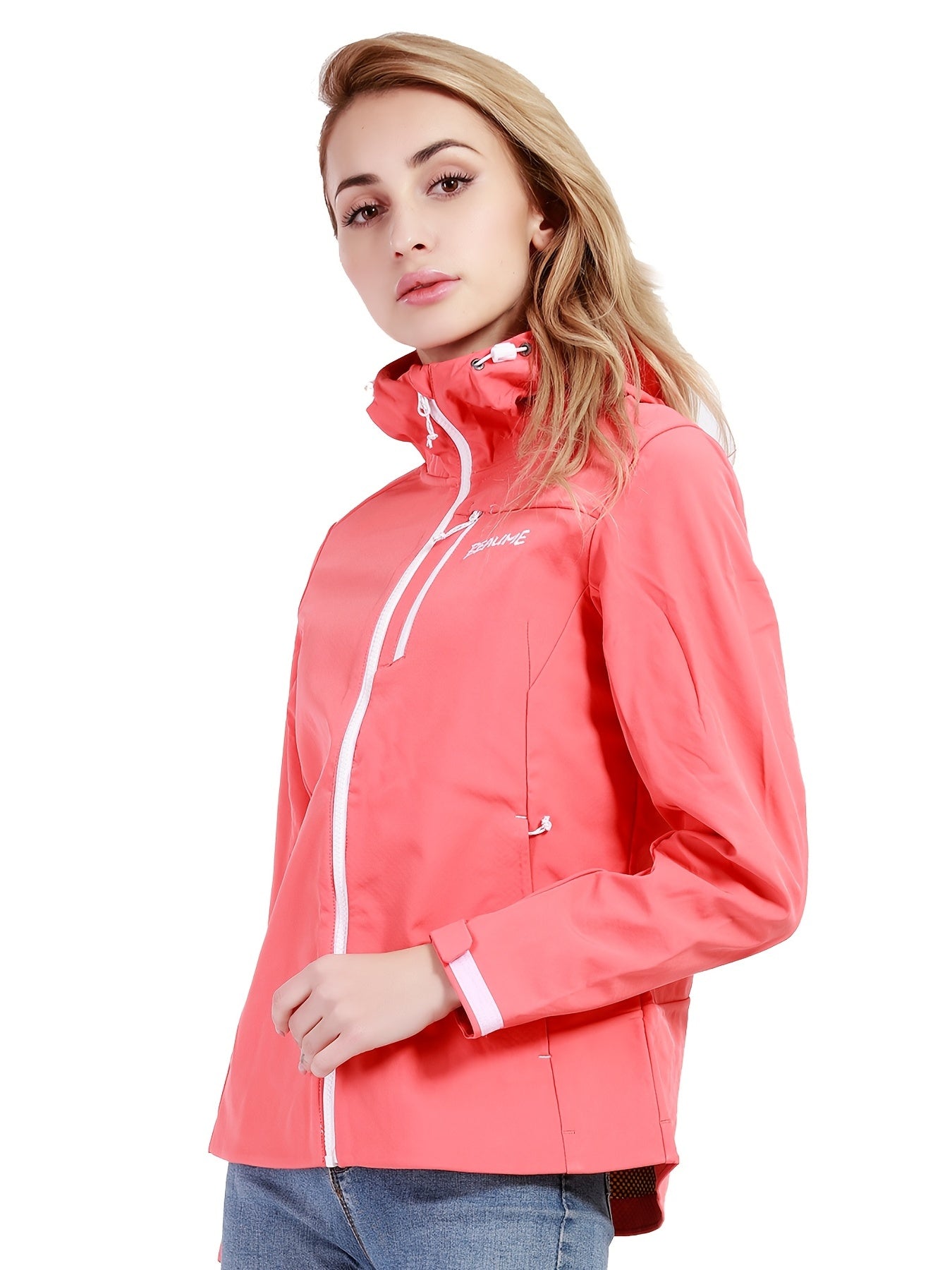Women's Letter Embroidery Hooded Jacket Softshell Coat