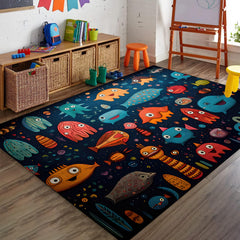 Ocean Themed Non Slip Rug Soft Washable Colorful for Kids Bedroom