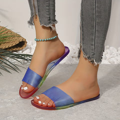 Colorful Jelly Slide Sandals Open Toe Flat Summer Shoes Lightweight