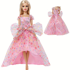 4pcs Doll Outfit Set Pink & Purple Wedding Gown Floral Sundress Tube Top
