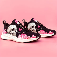 Skull & Rose Pattern High-Tech Sneakers