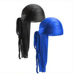 2pcs Wine Red Silk Bandage Pirate Hat Turban Hat Khaki Silky Durag