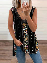 Floral & Stripe Print V Neck Tank Top