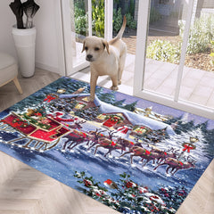 Christmas Deer Cart Flannel Rug for Living Room Bedroom Non-slip Kitchen