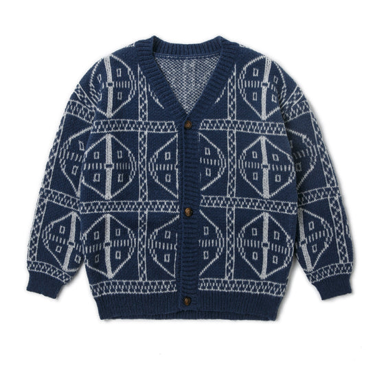 Geometric Print Boys Cardigan Sweater Long Sleeve Crew Neck