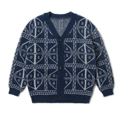 Geometric Print Boys Cardigan Sweater Long Sleeve Crew Neck