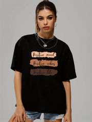 Positive Mind Letter Print T-shirt Loose Crew Neck Sports Tee