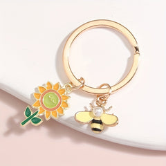 Bee & Sunflower Keychain Animal Key Ring Women Gift