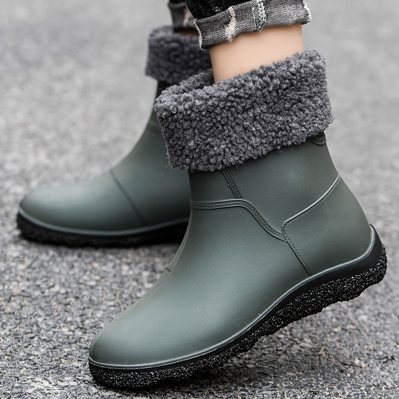 Men Plus Velvet Rain Boots Waterproof Non Slip Low Top Rain Shoes