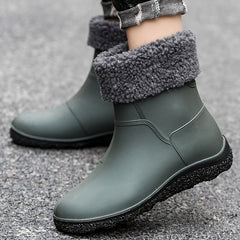 Men Plus Velvet Rain Boots Waterproof Non Slip Low Top Rain Shoes