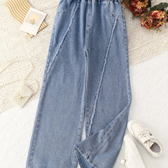 Girls' Wide Leg Jeans Line Stitching Denim Trousers