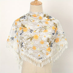 Boho Lace Triangle Shawl Flower Print Hollow Wrap