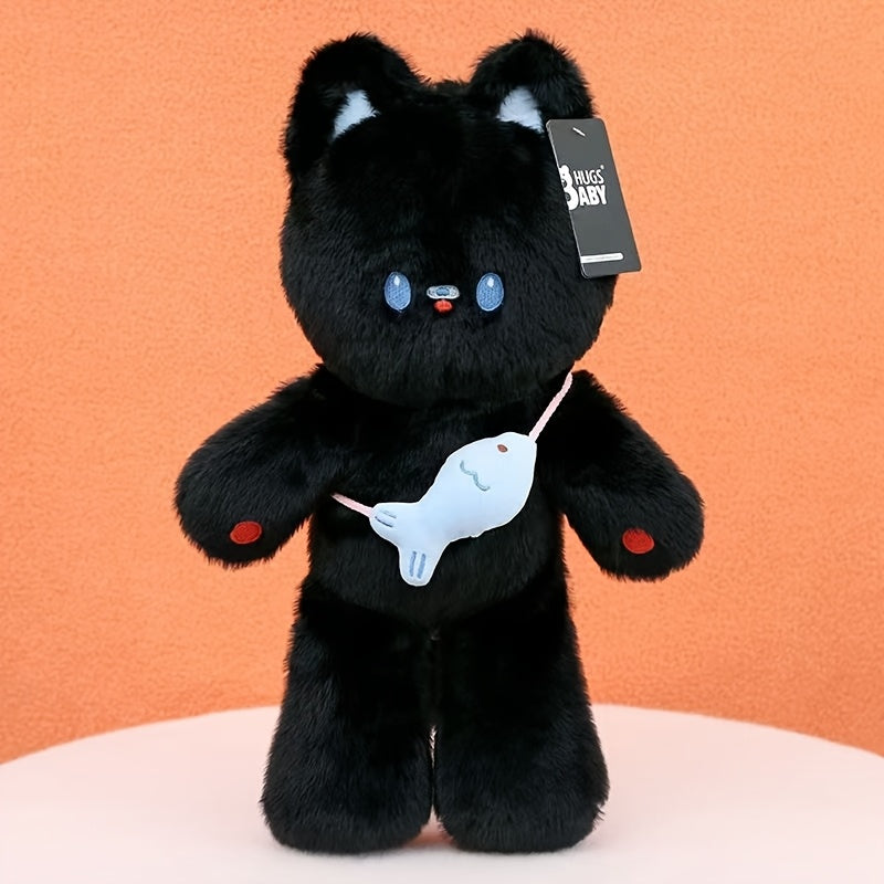 Cute Kitten Plush Toy Fish Backpack with Bow Tie