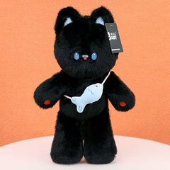 Cute Kitten Plush Toy Fish Backpack with Bow Tie