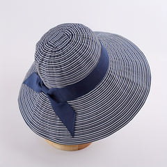 Striped Sun Hat with Bow UV Protection Bucket Hat