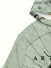 Compass Print Graphic Hoodie Loose Pullover for Men
