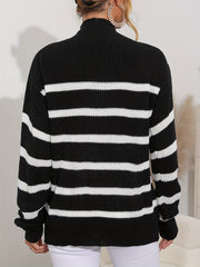 Striped Mock Neck Pullover Sweater for Women