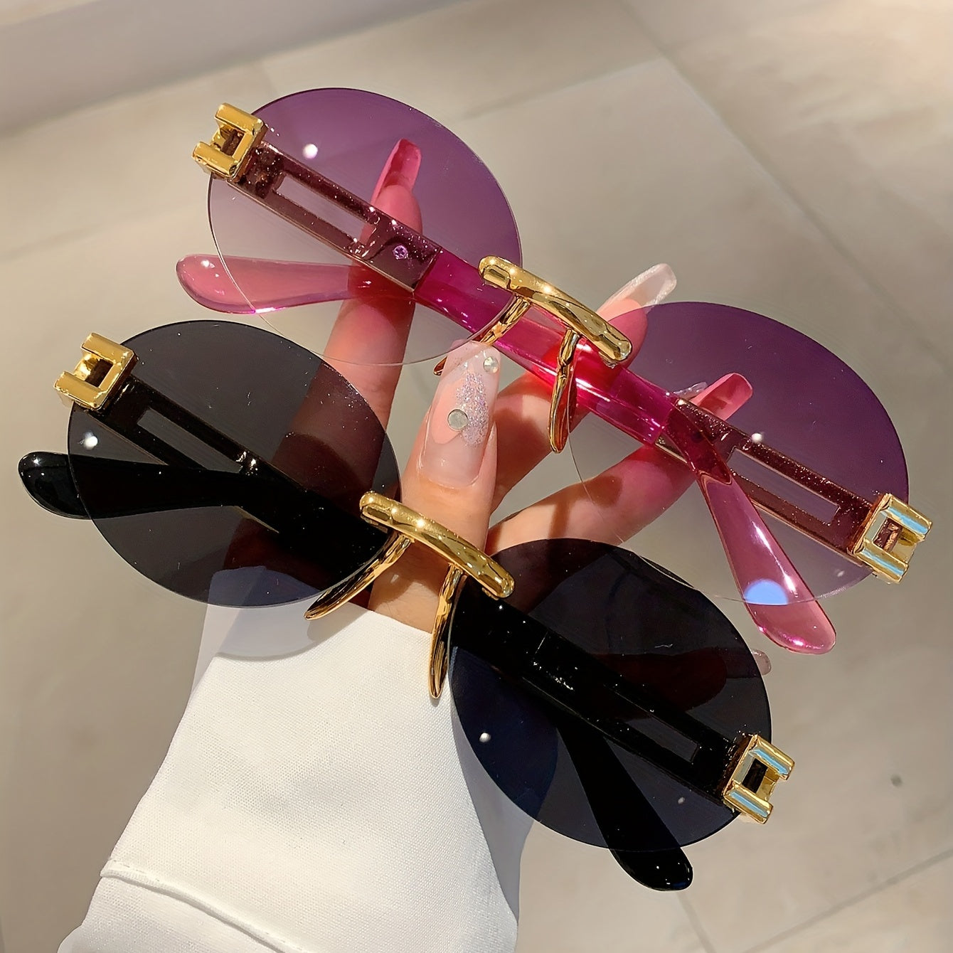 Oval Rimless Sunglasses Gradient UV400 Sun Shades