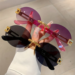 Oval Rimless Sunglasses Gradient UV400 Sun Shades