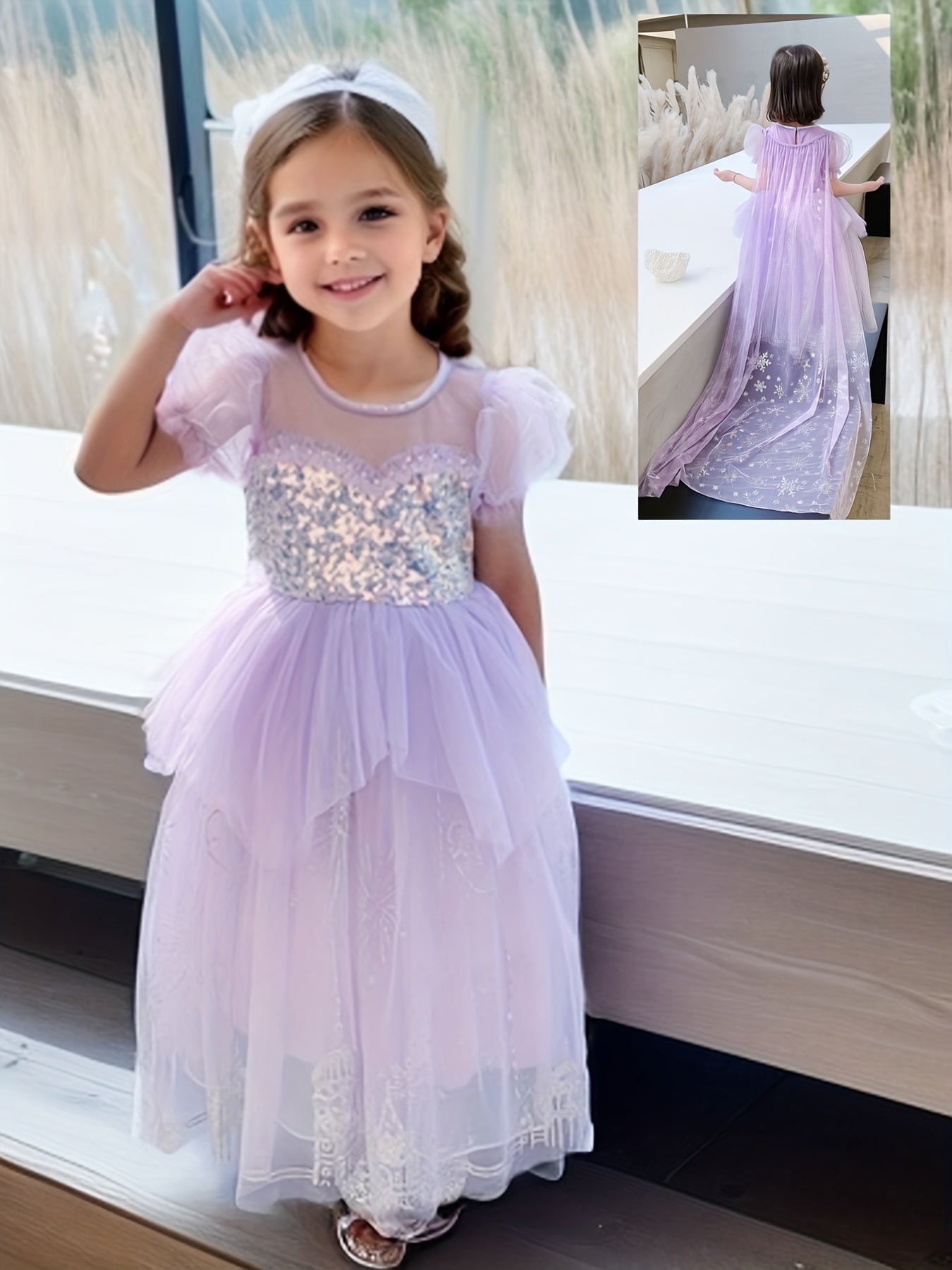 Girl's Princess Dress Tulle Sequin Snowflake Print Dress Halloween Holiday Party