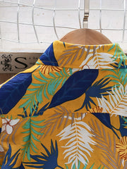 Boys Flower And Leaf Short Sleeves Button Down Shirt Tops