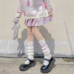 Cross Strappy Leg Warmers Knitted Knee High Socks Women's
