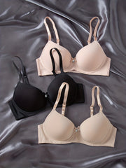 3pcs Bow Tie T Shirt Bras Push Up Women's Lingerie