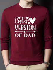 Heart & DAD Print Knitted Sweater Men's Crew Neck Pullover Fall Winter