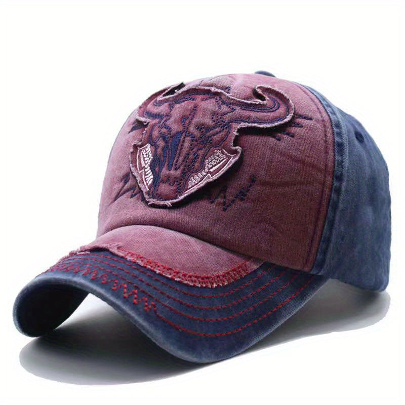 Bull Head Embroidery Baseball Cap Retro Sun Hat