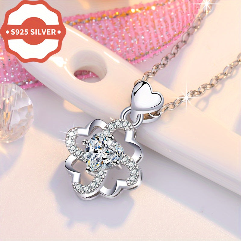 925 Silver Clover Pendant with Heart Charm for Everyday Wear