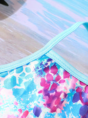 Girls Tie Dye Print One Piece Swimsuit Strappy Back Swimwear