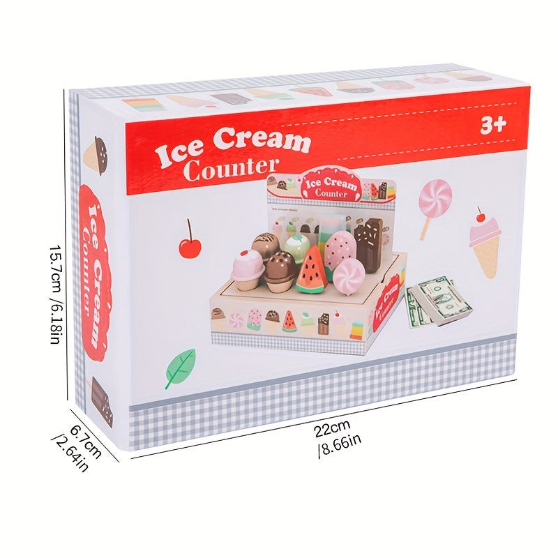 Wooden Ice Cream Parlor Role Play Toy DIY Simulation Scene Game Room Decor