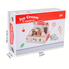 Wooden Ice Cream Parlor Role Play Toy DIY Simulation Scene Game Room Decor