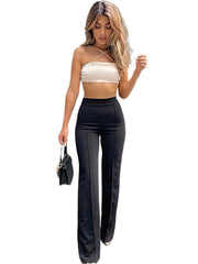 High Waist Elastic Wide Leg Pants Slim Fit Long Length