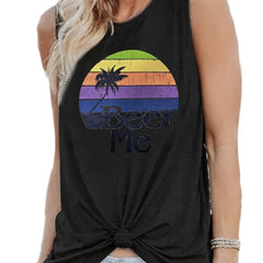 Rainbow Graphic Print Tank Round Neck Sleeveless T-shirt