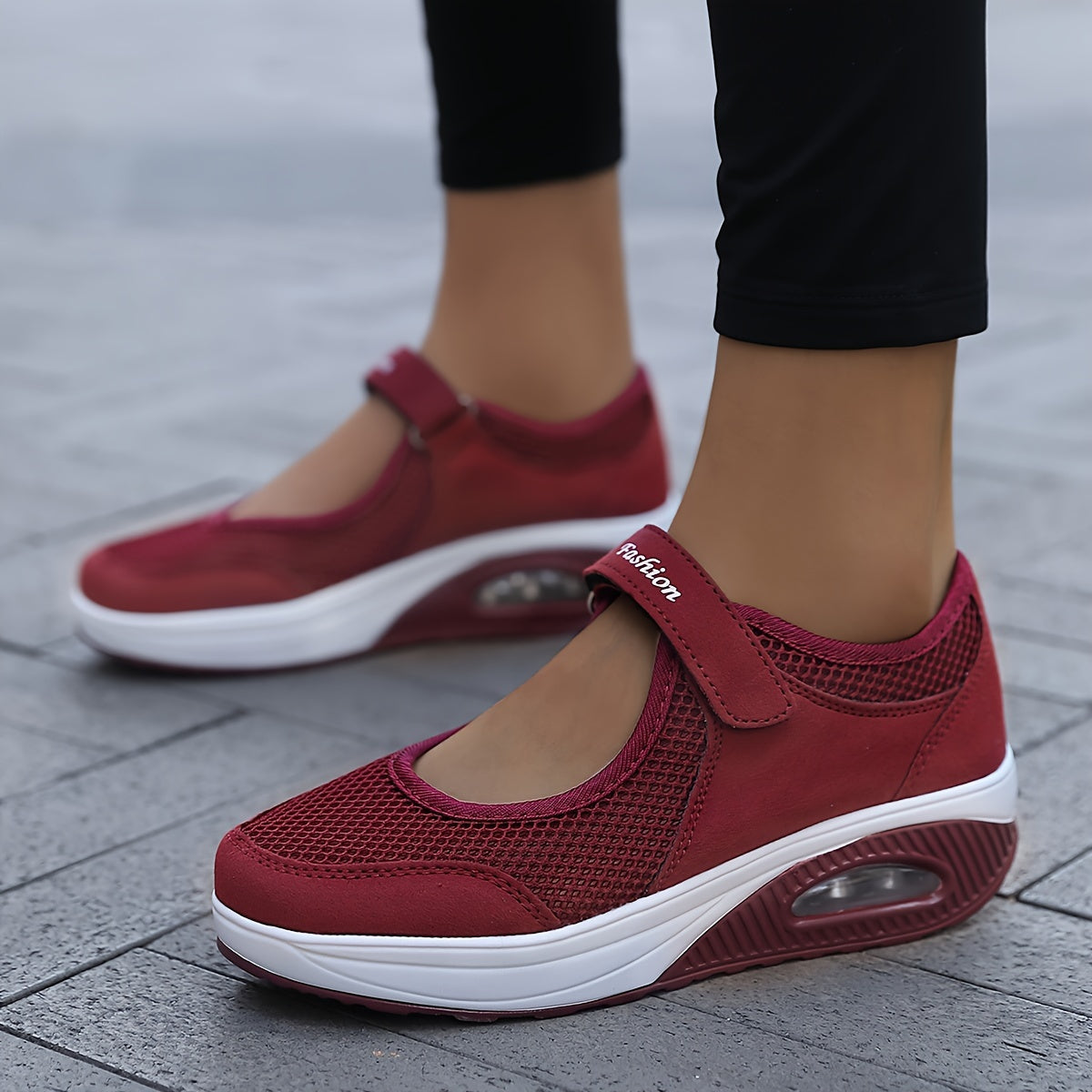Backless Mesh Sneakers Air Cushion Slip on Walking Shoes Hook & Loop Fastener