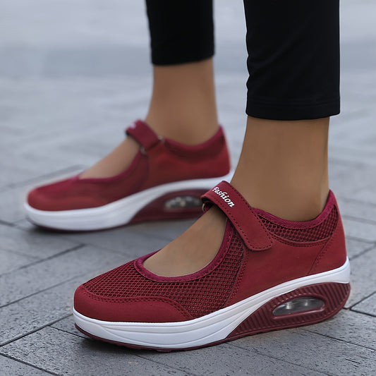 Backless Mesh Sneakers Air Cushion Slip on Walking Shoes Hook & Loop Fastener
