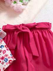 2pcs Toddler Girls Floral Ruffle Trim Top & Pants Set