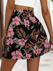 Boho Floral Print Elastic Waist Skirt for Women