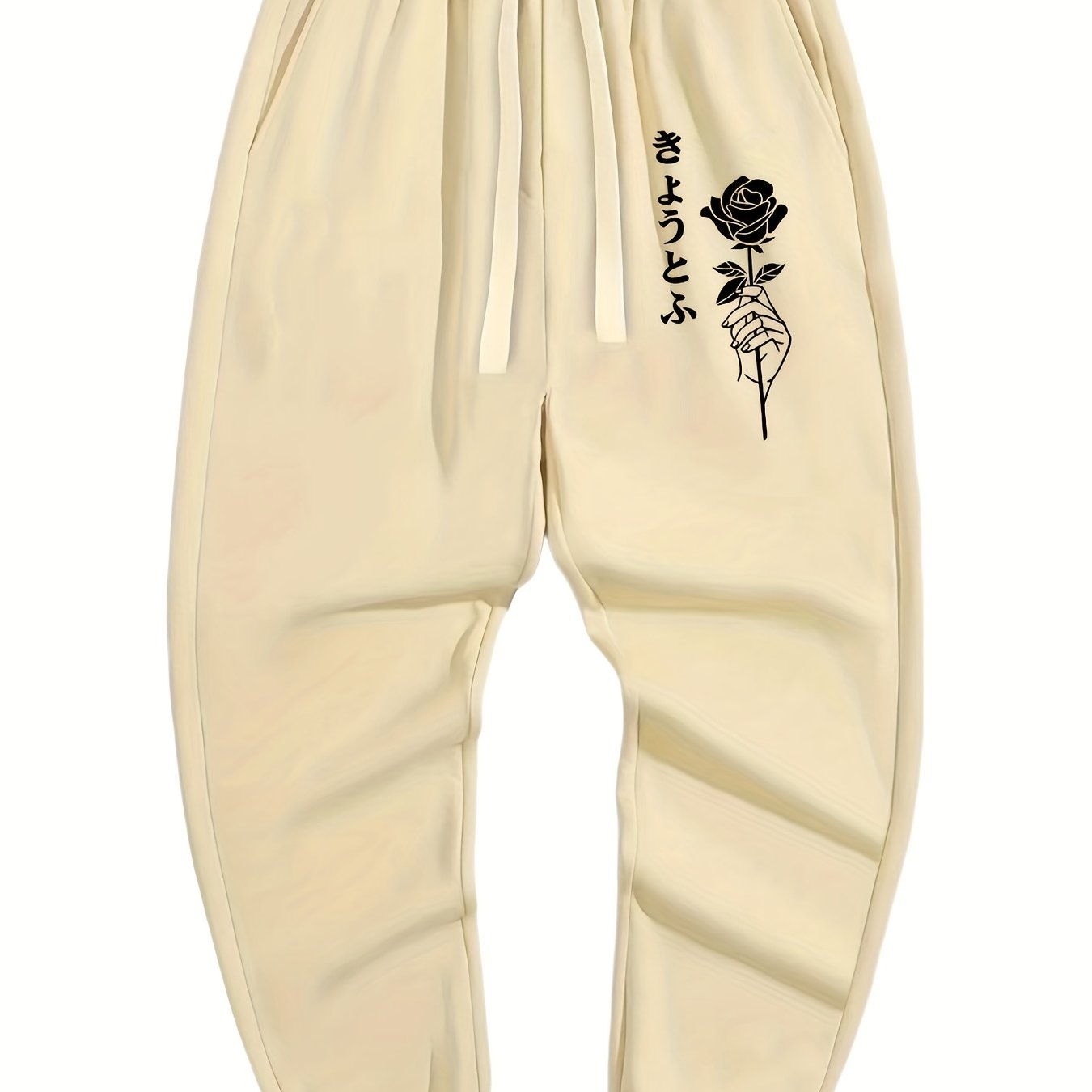 Rose Print Men's Drawstring Sweatpants Casual Jogger Pants
