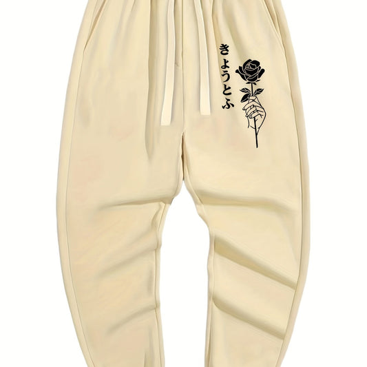 Rose Print Men's Drawstring Sweatpants Casual Jogger Pants